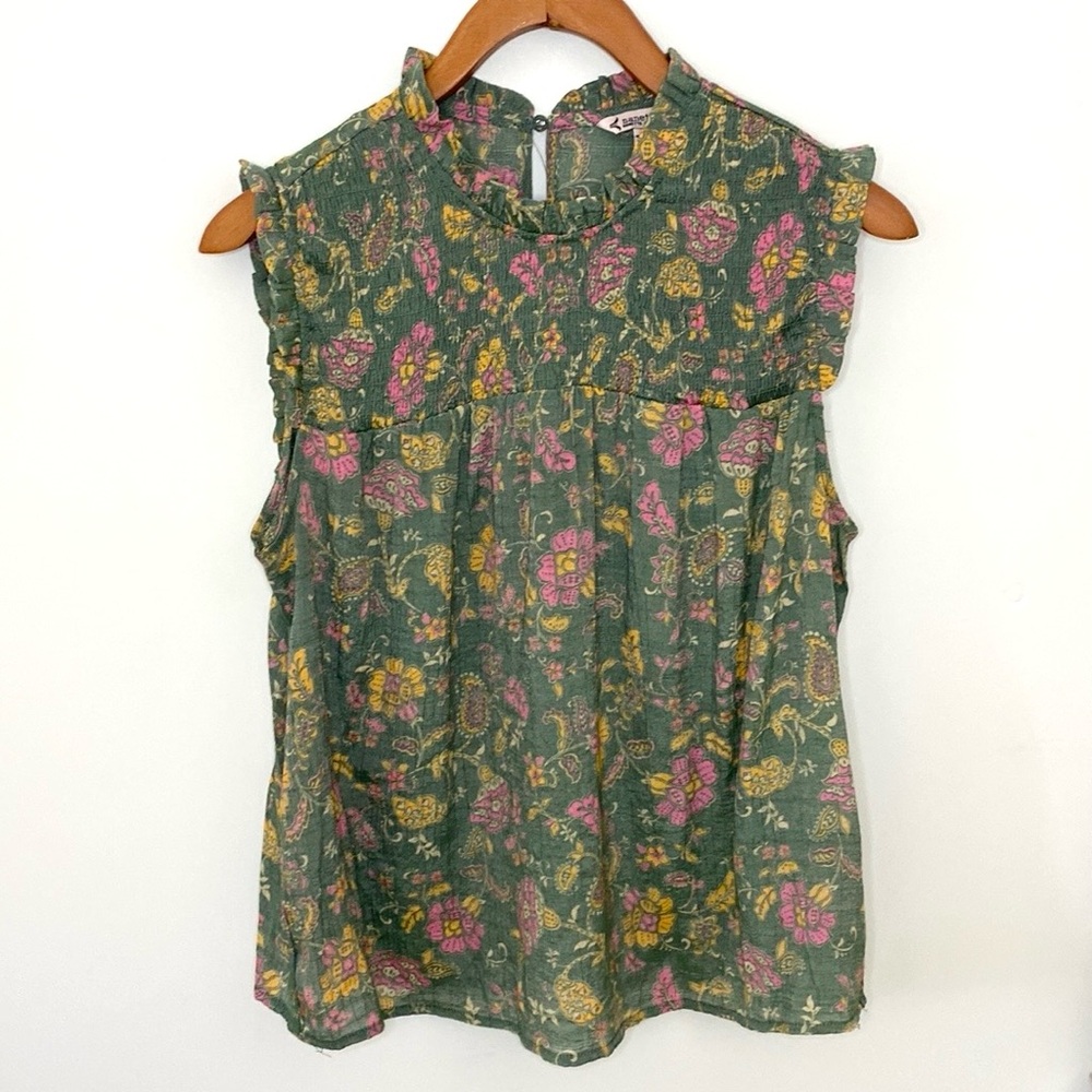 Nanette Lepore Floral Smocked Top Cottagecore Sz L